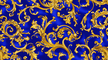 Poster - Blue and gold abstract wallpaper with a swirling pattern for backgrounds and designs