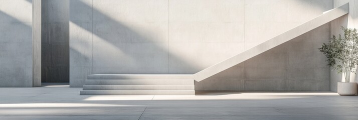 Aufkleber - Concrete staircase in a minimalist interior with natural light illuminating a modern space. Generative AI