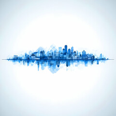 Wall Mural - Blue Cityscape Illustration: Urban Skyline Reflection