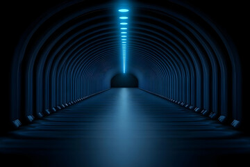 Sticker - Abstract 3D Tunnel Background, Dark Blue Neon Lights