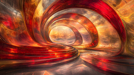 Poster - Hypnotic tunnel with red and yellow swirling patterns creating a vortex effect
