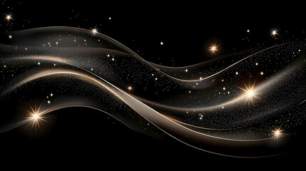 Poster - Golden waves, cosmic dust, dark background, abstract design, website banner