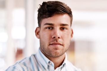 Poster - Architect, office and portrait of man with confidence, opportunity and inspiration in startup development. Relax, businessman and serious designer with pride, career growth and project management