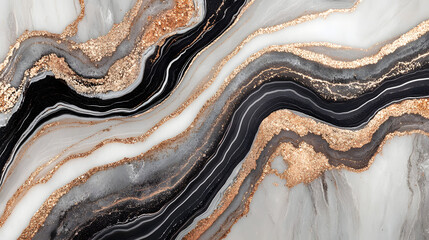 Poster - Black and gold marble wallpaper with luxurious patterns and textures for interior design