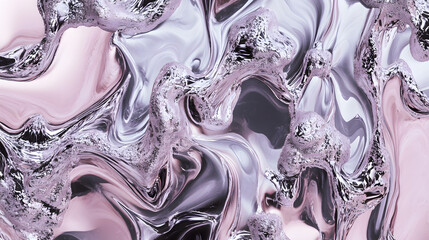Poster - Abstract pink and silver marble background with delicate tulip flower composition