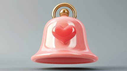 Wall Mural - Pink bell with heart, 3D render.