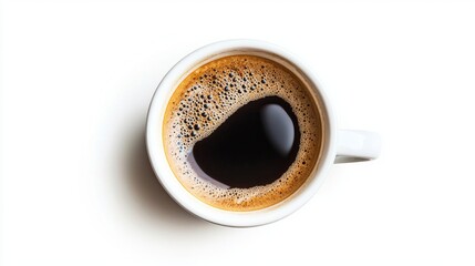 Poster - A steaming cup of dark coffee rests on a smooth surface, its rich crema glistening in the soft light. The perfect beginning to a tranquil morning ritual awaits, inviting warmth and comfort