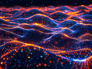 Poster - Abstract energy waves, glowing particles, dark background, digital art, tech concept