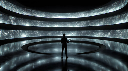 Poster - Man reviewing data on futuristic display