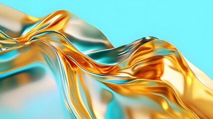 Poster - Close up of blue and gold fabric with tulip flowers creating an elegant decorative background