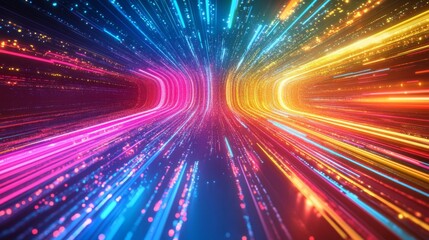 Aufkleber - A vibrant, abstract representation of colorful light trails, suggesting speed and movement through a dynamic digital space.