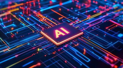 Poster - A vibrant digital circuit board featuring a central 