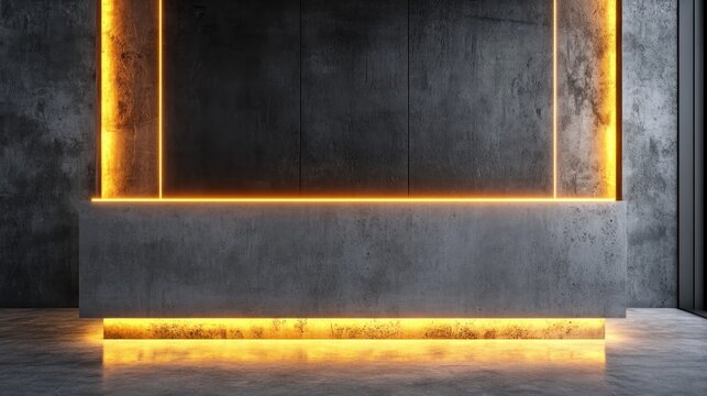 Create a captivating neon-lit futuristic concrete backdrop with backlit spotlights, ideal for product presentations.