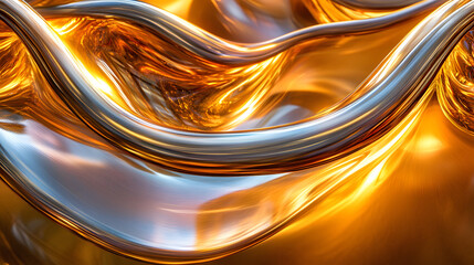 Poster - Close up of a shiny metal object with a blurred background of colorful flowers