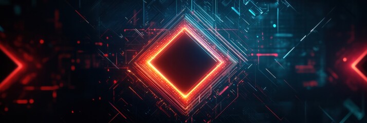 Leinwandbilder - Exploration of a vibrant microchip design with glowing elements in a digital environment at nighttime. Generative AI