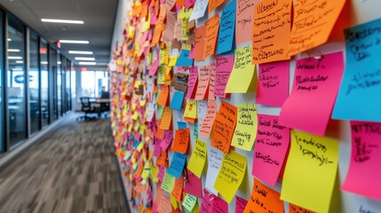 Poster - Vibrant Wall of Colorful Sticky Notes Showcasing Ideas and Concepts in Creative Workspace Environment