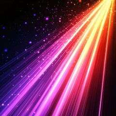 Abstract light streaks with glowing particles in vibrant colors against dark background