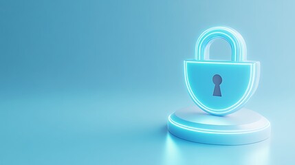 Poster - 3d neon lock concept representing security and protection in digital environment with blue backgroun