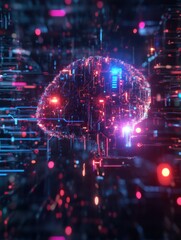 Leinwandbilder - Abstract digital brain illustration with glowing circuits and connected wires representing advanced technology and intelligence. Generative AI