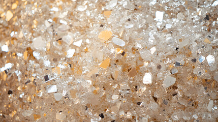 Poster - Close up of a pile of crushed glass with colorful reflections and textures on a white background