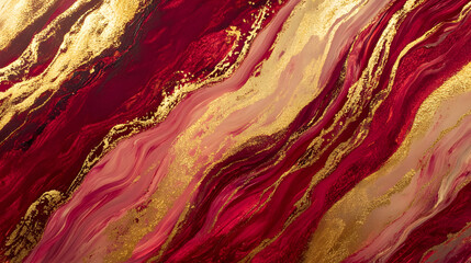 Poster - Red and gold marble wallpaper with fluid patterns and textures for interior design