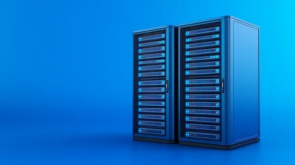 Poster - high-tech server racks on a bright blue background perfect for data center and technology concepts