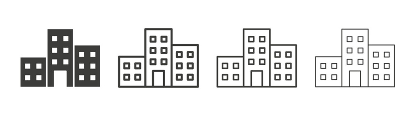 Building icons set. Liner outlined and flat black color
