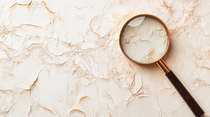 Fototapete - Exploring the texture of dry skin using a magnifying glass on a light surface. Generative AI