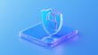 © Tackey - Modern digital security shield with padlock icon on blue gradient background for cybersecurity protection concept