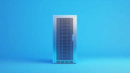 Poster - modern server rack displaying digital equipment in a minimalist blue environment