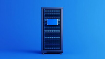 Poster - Modern Server Rack with Blue Background for Data Storage Solutions and Innovative Technology Display