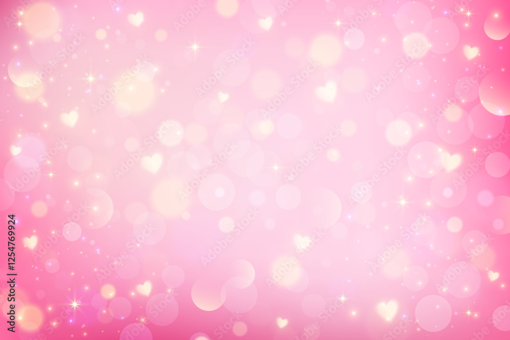 Pink background with bokeh and hearts. Cute pastel gradient girly ...