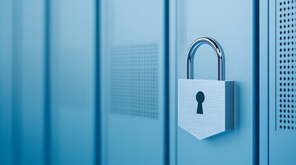 Poster - secure padlock on a blue background in a modern digital environment representing safety and protecti
