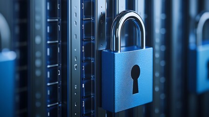 Poster - secure padlock on a data server rack symbolizing cybersecurity and data protection in technology