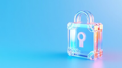 Wall Mural - Transparent padlock with keyhole symbol on bright pastel blue background for security and privacy concepts