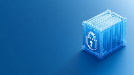 Poster - transparent storage box with padlock icon on blue background, representing security and data protect