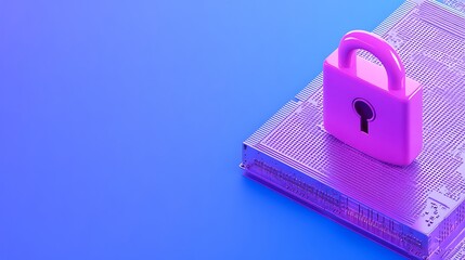 Wall Mural - Vibrant Pink Padlock on a Transparent Circuit Board Against a Blue Gradient Background