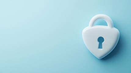 Wall Mural - White Heart-Shaped Lock on Soft Blue Background Symbolizing Security and Protection for Digital Privacy Concepts