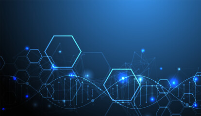 Aufkleber - Glowing neon DNA chain. Biotechnology, biochemistry, science, medicine concept.