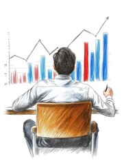 Poster - Businessman Analyzing Growth Trends at a Desk with Charts and Graphs in the Background