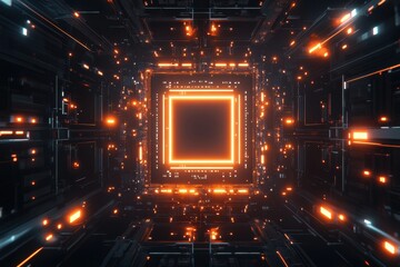 Leinwandbilder - Microchip technology displayed in a futuristic digital environment with glowing elements and intricate designs. Generative AI