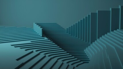 Poster - Abstract 3D rendering of teal-colored stairs and blocks forming a complex geometric pattern.