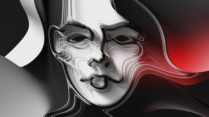 Aufkleber - Abstract portrait of a face, rendered in swirling black, white, and red lines, creating a sense of fluidity and depth.