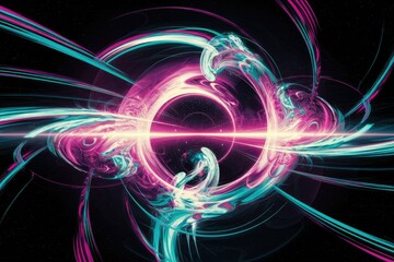 Poster - Abstract fractal art depicting a swirling vortex of vibrant pink and teal energy, emitting light.