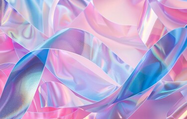 Poster - Colorful holographic ribbons with pastel gradient. Trendy abstract design, futuristic, iridescent texture. Synthwave, Vaporwave, Retrowave, retro futurism style. 80s, 90s style, cluttercore aesthetic