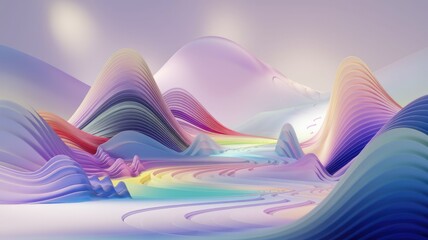 Aufkleber - Abstract pastel landscape with layered, flowing hills creating a dreamy, surreal scene.