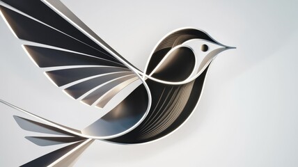 Aufkleber - Abstract minimalist bird design, sleek lines and layered form in black and white.