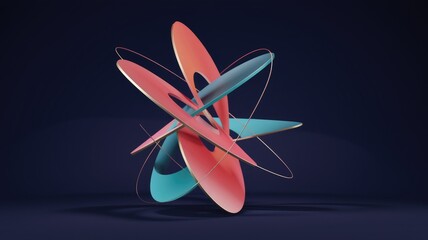 Aufkleber - Abstract 3D artwork featuring intersecting, vibrant coral and teal shapes against a dark backdrop.