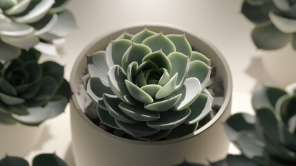 Poster - A succulent plant, Echeveria, thrives in a minimalist pot, showcasing its rosette leaves and delicate texture.