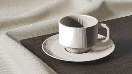 Poster - A minimalist illustration of a coffee cup and saucer on a textured surface.